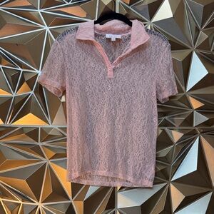 Francesca's Collections  baby Pink Lace Button Down Shirt